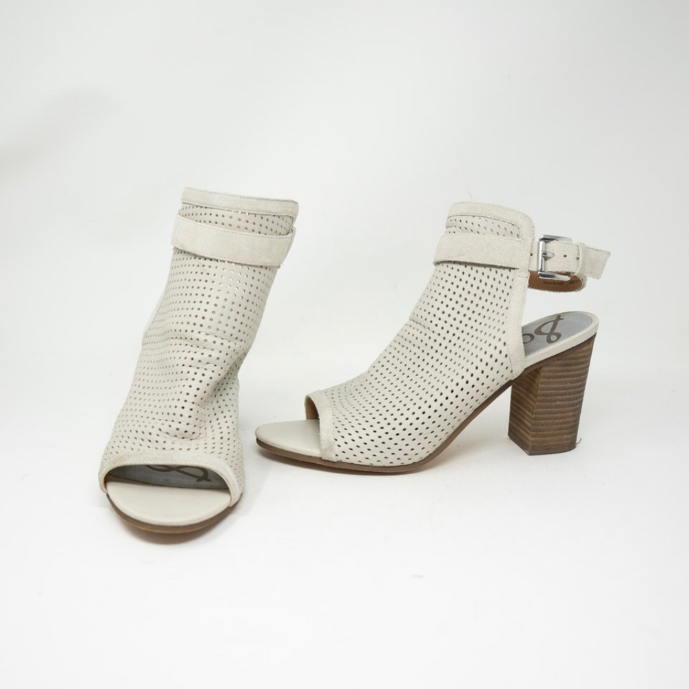 Sam Edelman Emmie Perforated Leather Ankle Strap Cage Block High Heels Shoes 10